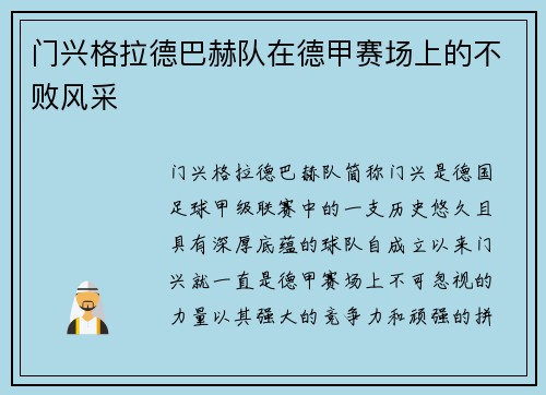 门兴格拉德巴赫队在德甲赛场上的不败风采